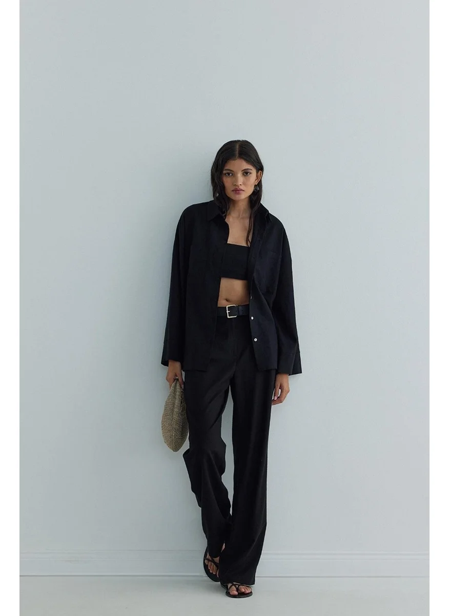 سود كوليكشن Black Milos Linen Kimono Shirt