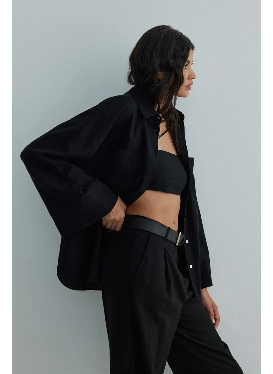 سود كوليكشن Black Milos Linen Kimono Shirt