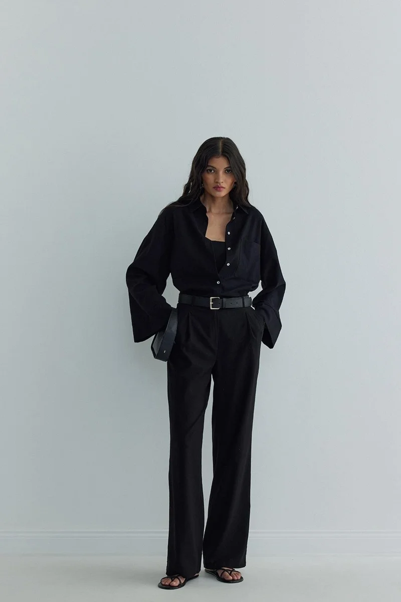Suud Collection Black Milos Linen Kimono Shirt