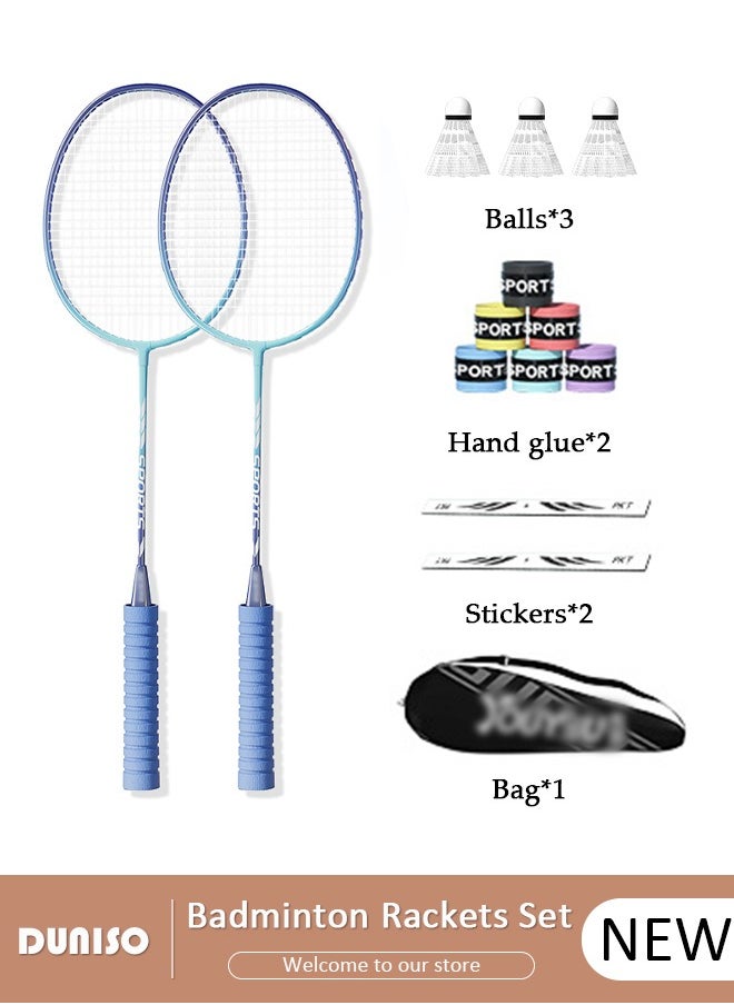 DUNISO - Badminton Rackets Set 2 Player, Premium Lightweight & Durable, Ferroalloy Badminton Rackets Set with 3 Shuttlecocks, 2 Replacement Grip Straps & 1 Carrying Bag for Beginners Outdoor Backyard Games, Daily Play and Training - Image 1
