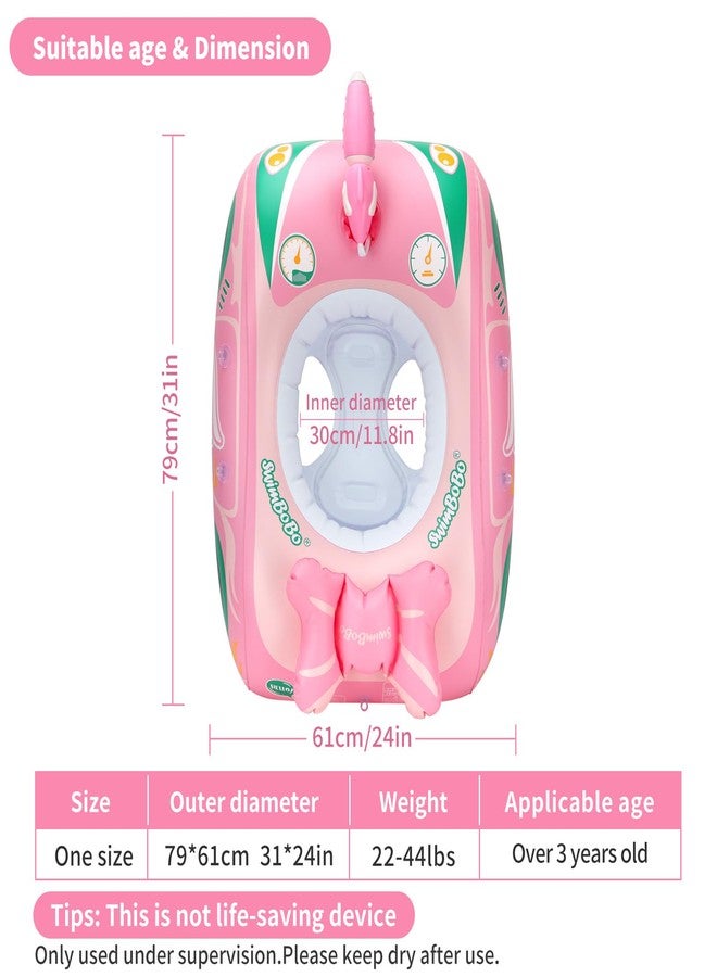 Swimbobo Toddler Pool Float Inflatable Car Baby Swim Float with Adjustable Sun Canopy and Safety Seat Pool Toys for Kids 3+ Years Old(Pink Green Car) - Image 3