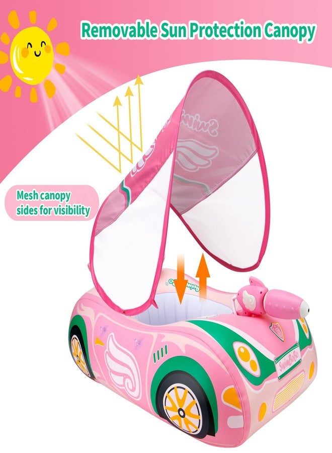 Swimbobo Toddler Pool Float Inflatable Car Baby Swim Float with Adjustable Sun Canopy and Safety Seat Pool Toys for Kids 3+ Years Old(Pink Green Car) - Image 2