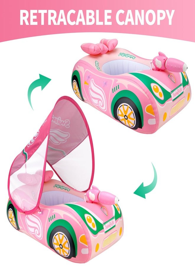Swimbobo Toddler Pool Float Inflatable Car Baby Swim Float with Adjustable Sun Canopy and Safety Seat Pool Toys for Kids 3+ Years Old(Pink Green Car) - Image 4