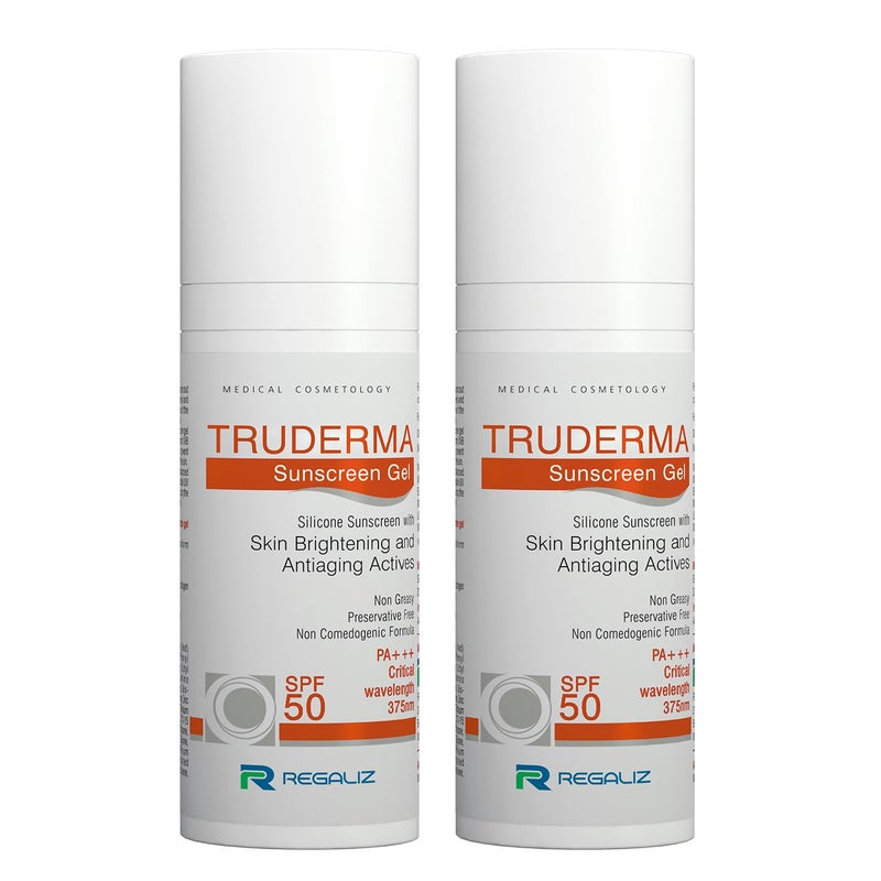 Regaliz Truderma Silicone Sunscreen For All Skin Type Gel Spf 50  Skin Brightening  AntiAging  Broad Spectrum Uva  Uvb Protection  Pack of 2 - Image 1