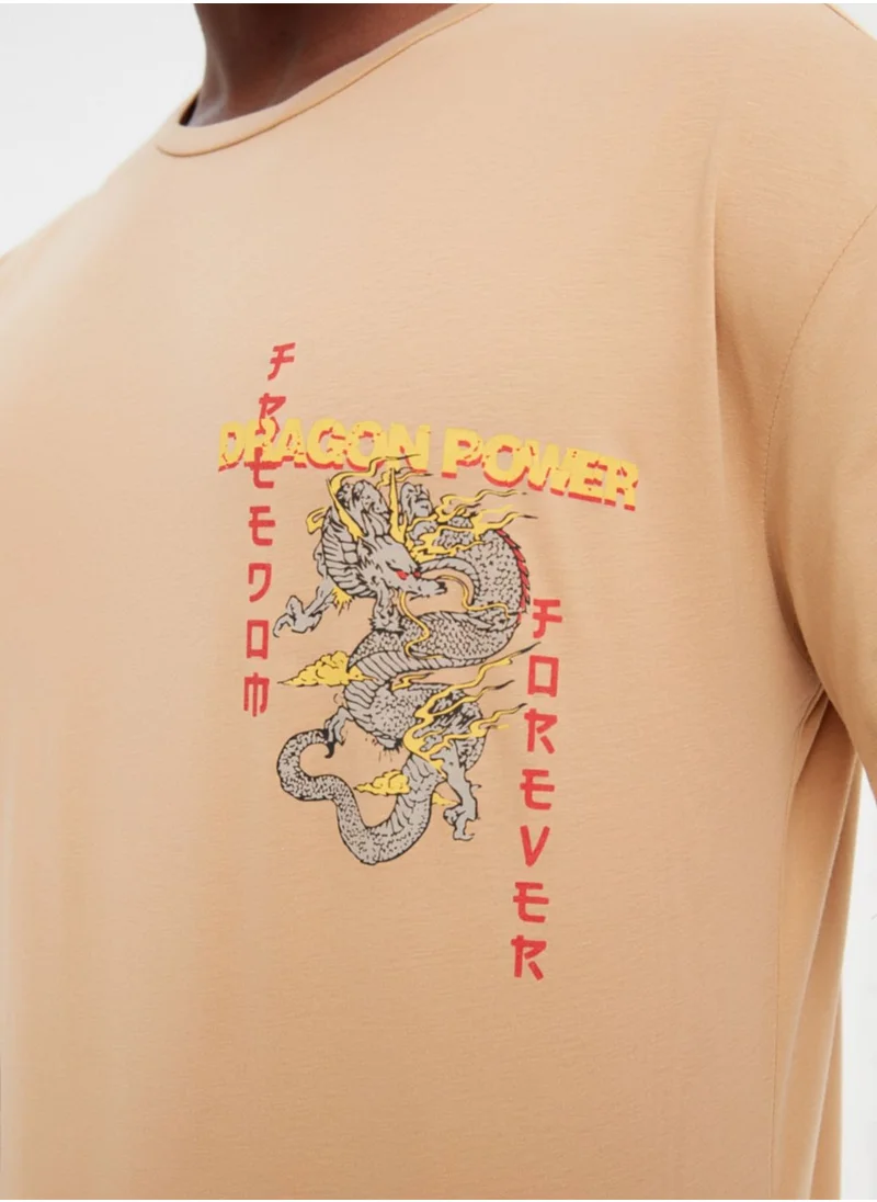 trendyol Dragon Print Crew Neck T-Shirt