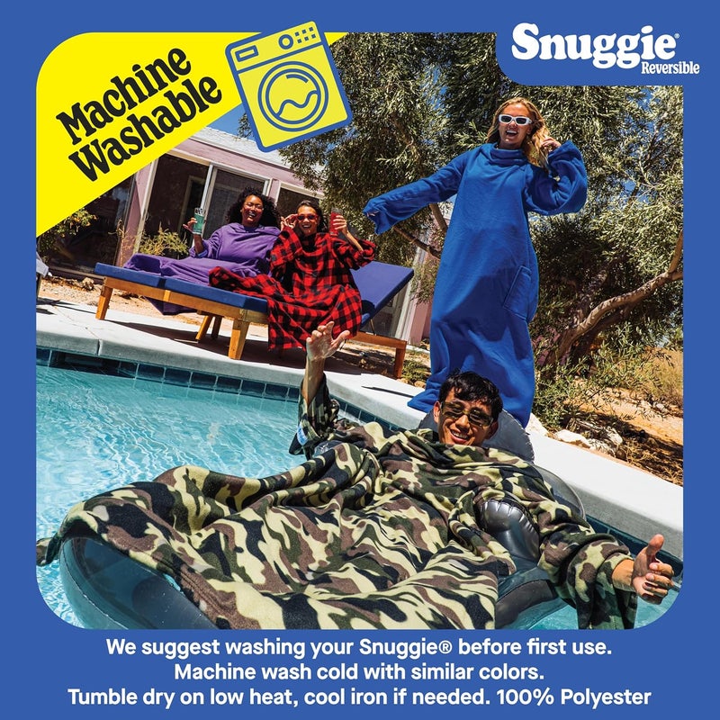 Snuggie Reversible - The Original As Seen on TV Wearable Blanket That Has Sleeves - Cozy, Warm and Soft Velveteen - Oversized Functional Blanket with Pockets, Adult Size, Grey/Plaid - Image 5