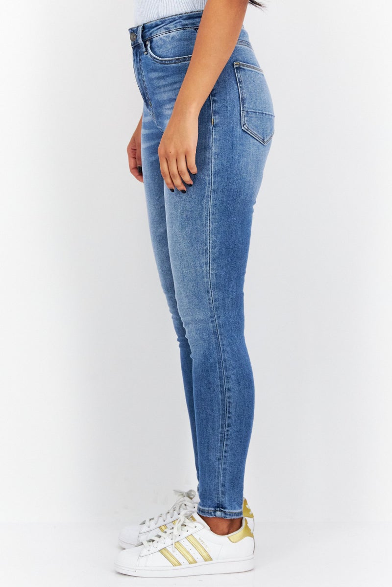 Earnest Sewn Women Skinny Fit High Rise Stretchable Jeans, Washed Blue - Image 3