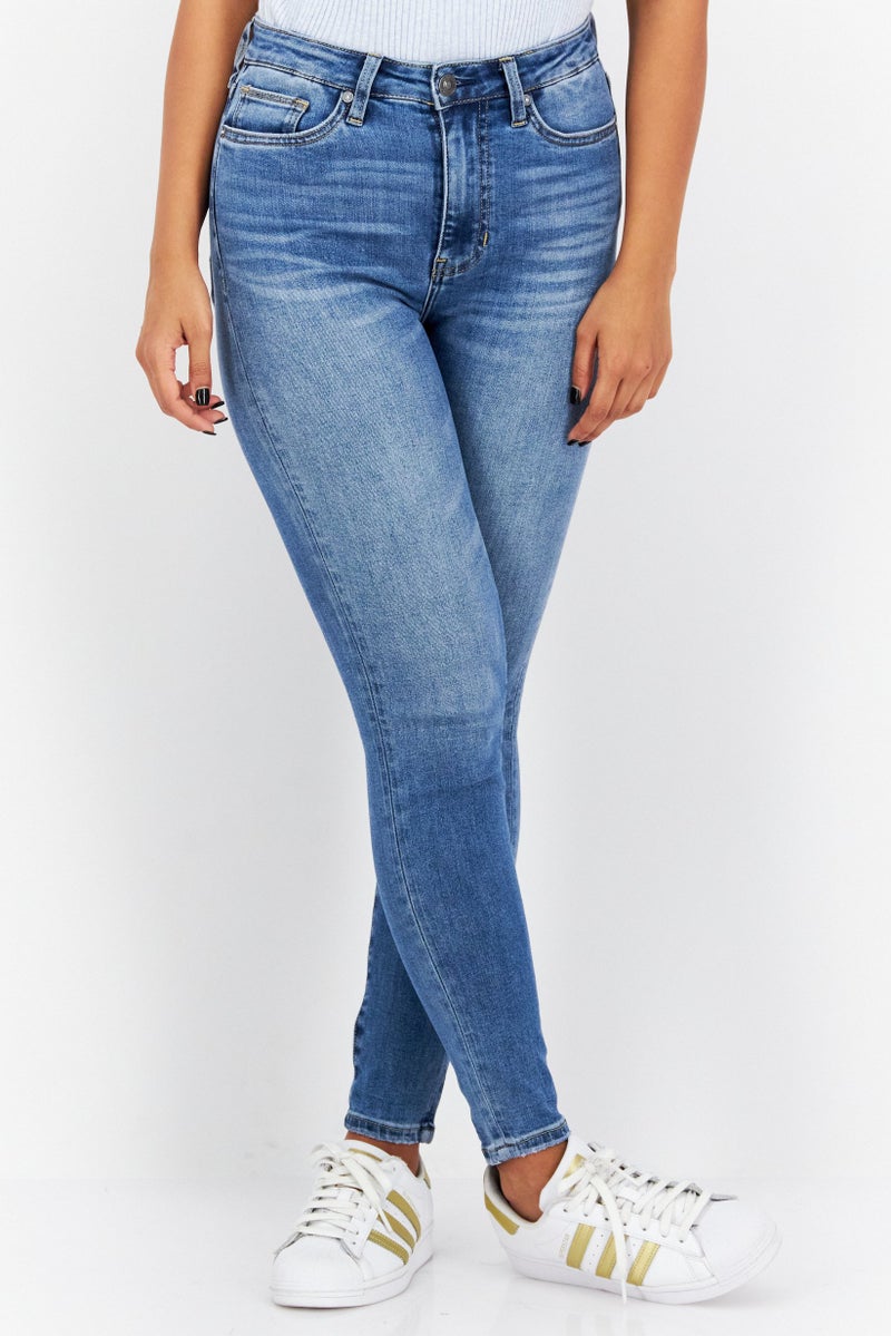 Earnest Sewn Women Skinny Fit High Rise Stretchable Jeans, Washed Blue - Image 1