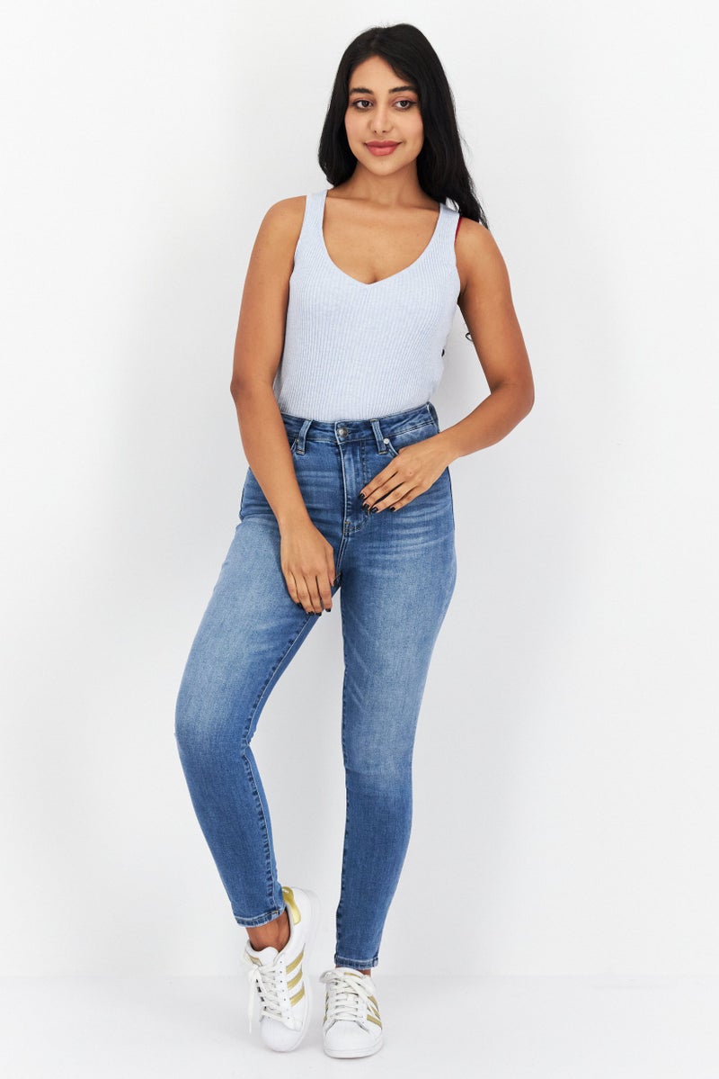 Earnest Sewn Women Skinny Fit High Rise Stretchable Jeans, Washed Blue - Image 4