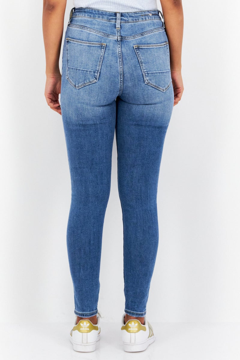 Earnest Sewn Women Skinny Fit High Rise Stretchable Jeans, Washed Blue - Image 2