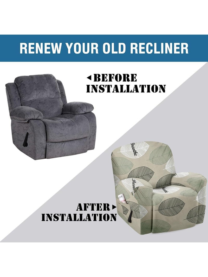 VORHANG Super Stretch Printed Recliner Cover Recliner Couch Covers Recliner Chair Cover Form Fitted Non Slip Reclining Slipcovers for Standard Large Recliner Soft Thick Sage - Image 3