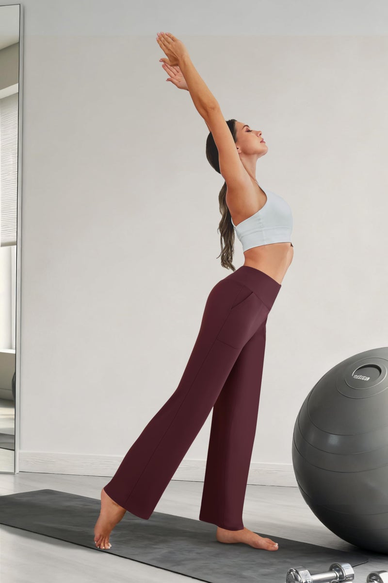 COPYLEAF Wide Leg Pants Woman High Waist Yoga Pants with Pockets Loose Stretch Dress Work Sweatpants Casual Lounge(Wine M) - Image 5