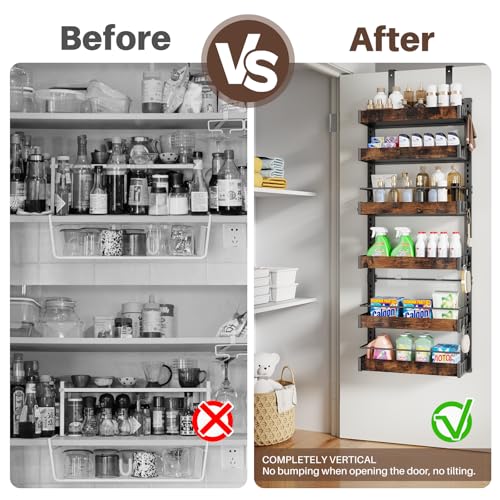 CUISIBOT 6 Tier Over The Door Pantry Organizer, 2 IN 1 Wall Mount or Metal Hanging Spice Rack for Pantry Organizers and Storage, Seasoning Shelves，Adjustable Basket with Hooks for Kitchen Cabinet and Closet - Image 3