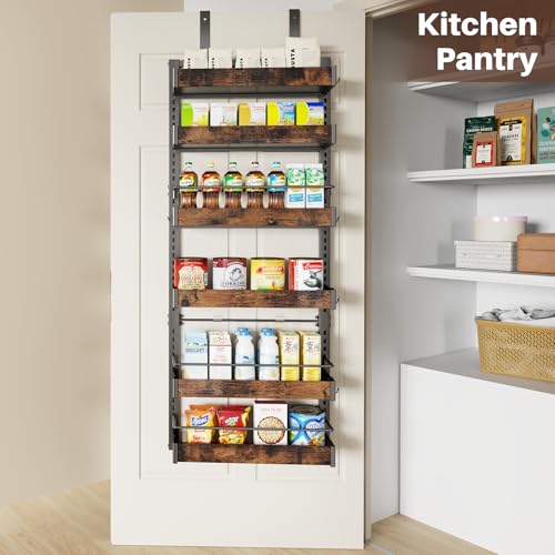 CUISIBOT 6 Tier Over The Door Pantry Organizer, 2 IN 1 Wall Mount or Metal Hanging Spice Rack for Pantry Organizers and Storage, Seasoning Shelves，Adjustable Basket with Hooks for Kitchen Cabinet and Closet - Image 4