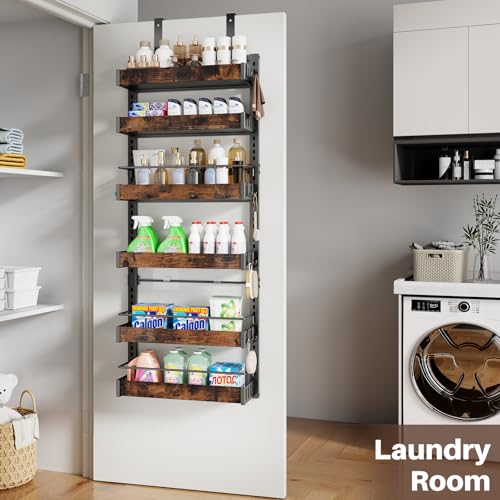 CUISIBOT 6 Tier Over The Door Pantry Organizer, 2 IN 1 Wall Mount or Metal Hanging Spice Rack for Pantry Organizers and Storage, Seasoning Shelves，Adjustable Basket with Hooks for Kitchen Cabinet and Closet - Image 5
