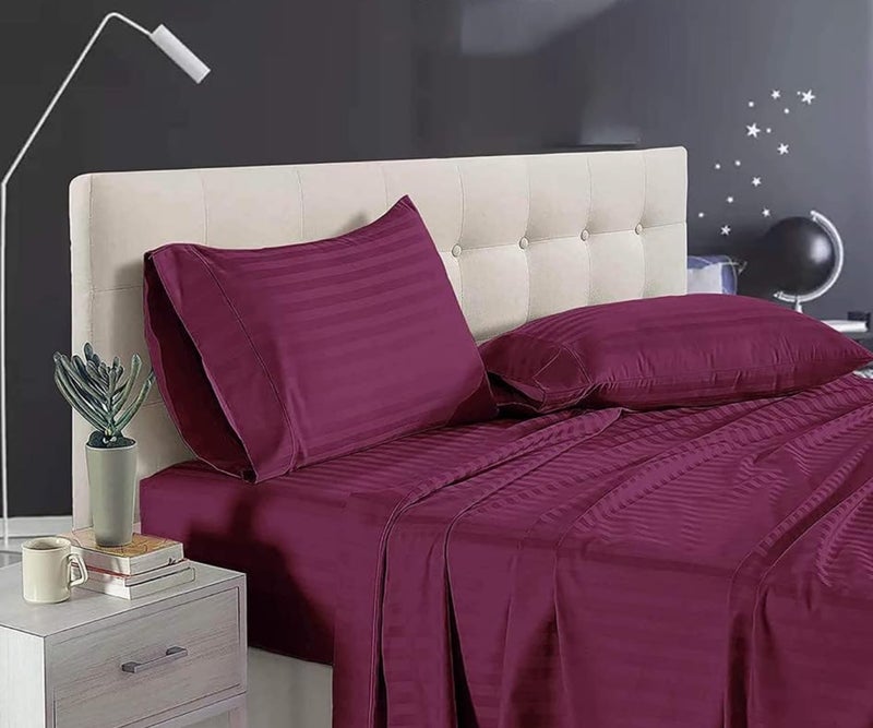 Blackspade BLACK SPADE Microfiber Solid Satin Stripe Cotton AC Comforter Set Double Bed with 1 Flat Bedsheet - 90x100 Inch and Two Pillow Covers II 4 pc Bedding Set for Home | Hotels (Wine) - Image 2