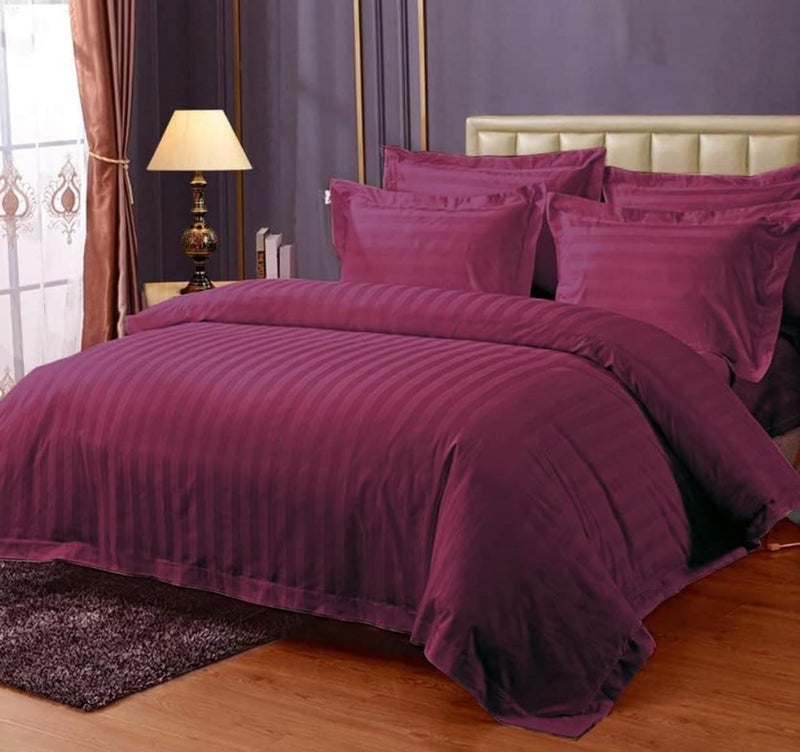 Blackspade BLACK SPADE Microfiber Solid Satin Stripe Cotton AC Comforter Set Double Bed with 1 Flat Bedsheet - 90x100 Inch and Two Pillow Covers II 4 pc Bedding Set for Home | Hotels (Wine) - Image 1