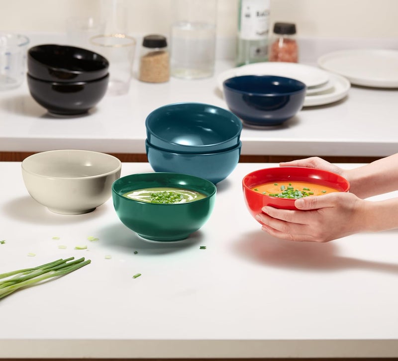 KooK Soup Bowls Cereal Bowl Ceramic Bowls for Kitchen Microwave Dishwasher and Freezer Safe Porcelain Dishes for Pasta Salad Oatmeal Deep Interior 20 oz Set of 6 Powder Grey - Image 3