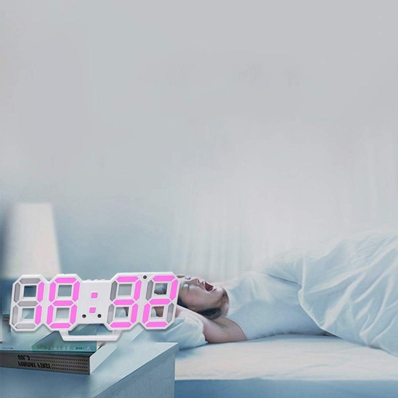 Kueh 3D Digital Alarm Clock,Wall LED Number Time Clock with 3 Auto Adjust Brightness Levels，Modern Night Light LED Electronic Clock Date,Temperature Display (pink) - Image 3