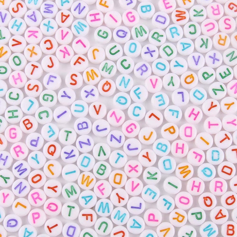 600pcs Acrylic Letter Beads Alphabet Multicolor Letters White Round Bead 4x7mm for Friendship Bracelets and Gifts Souvenir Jewelry Making
