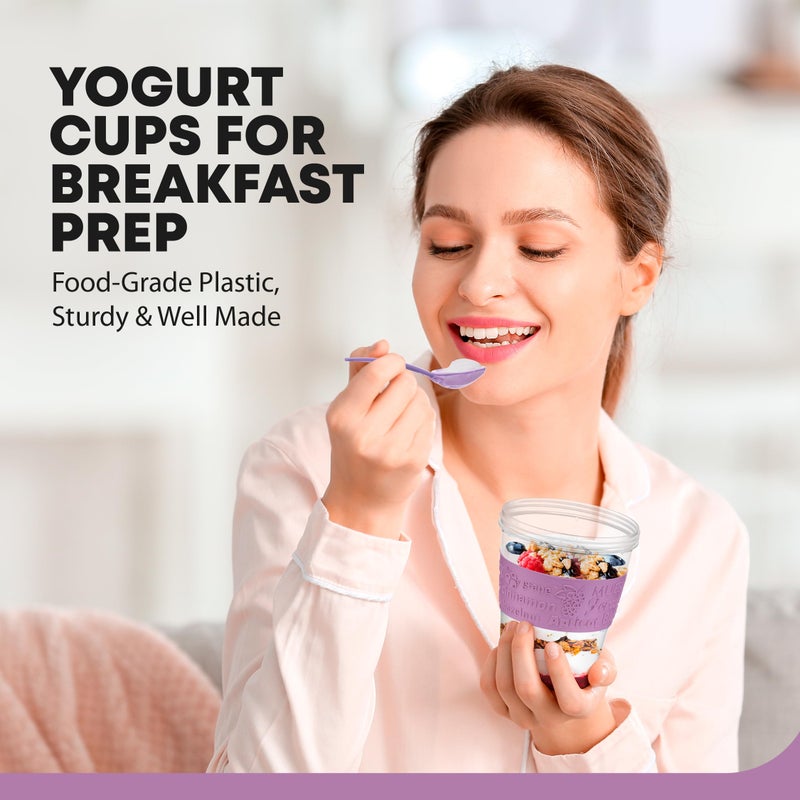 Tribello 4 Pack - On the Go Yogurt Parfait Cups with Lids, Topping Compartment & Spoon, Yogurt/Parfait Cups for Breakfast Meal Prep, Reusable Leak Proof Container - BPA Free - 20oz - Colorfull - Image 2
