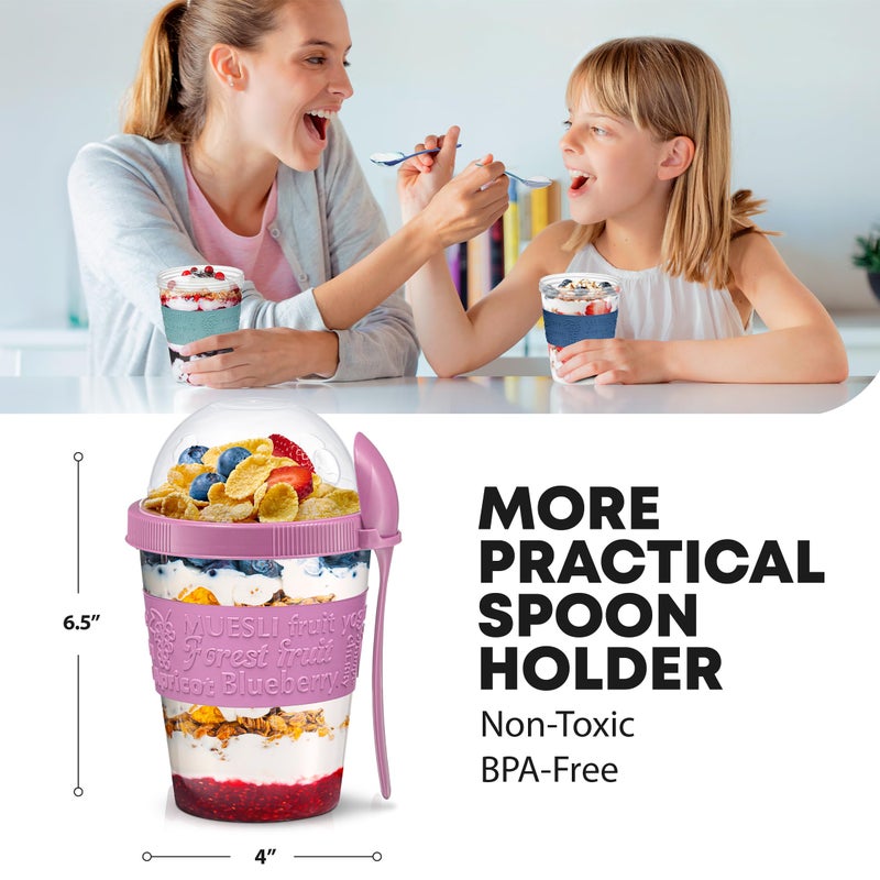 Tribello 4 Pack - On the Go Yogurt Parfait Cups with Lids, Topping Compartment & Spoon, Yogurt/Parfait Cups for Breakfast Meal Prep, Reusable Leak Proof Container - BPA Free - 20oz - Colorfull - Image 5