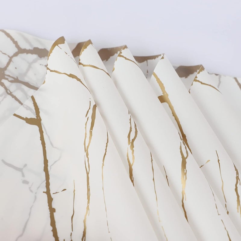 Zarwani Waterproof Marble Pattern Gift Wrapping Paper Sheet | Korean Style Bouquet Wrap Sheets, Gift Paper Birthday Gift.(10 Count Sheet) (White) - Image 3