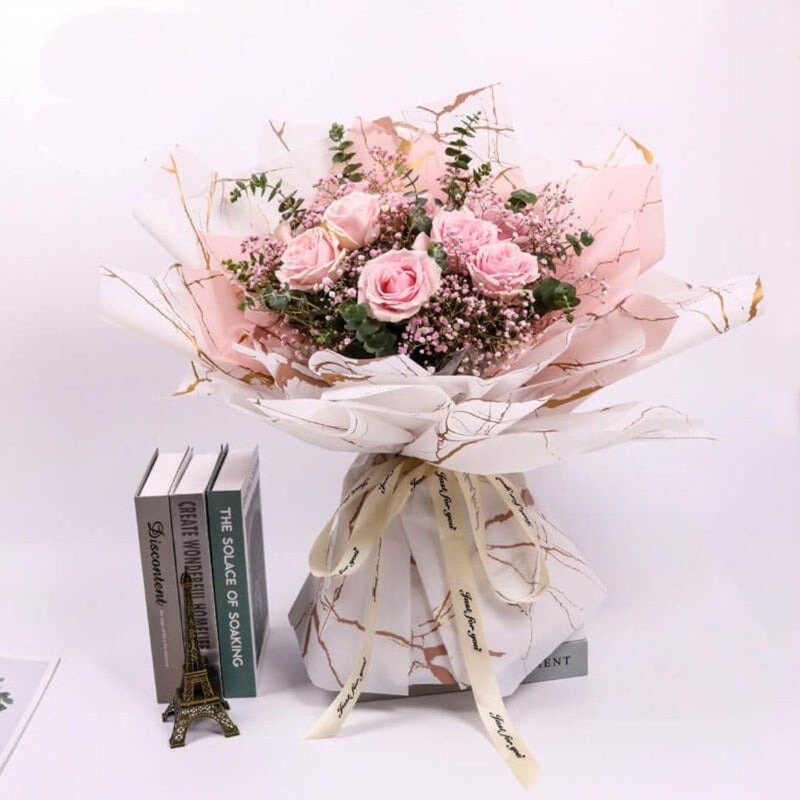 Zarwani Waterproof Marble Pattern Gift Wrapping Paper Sheet | Korean Style Bouquet Wrap Sheets, Gift Paper Birthday Gift.(10 Count Sheet) (White) - Image 4