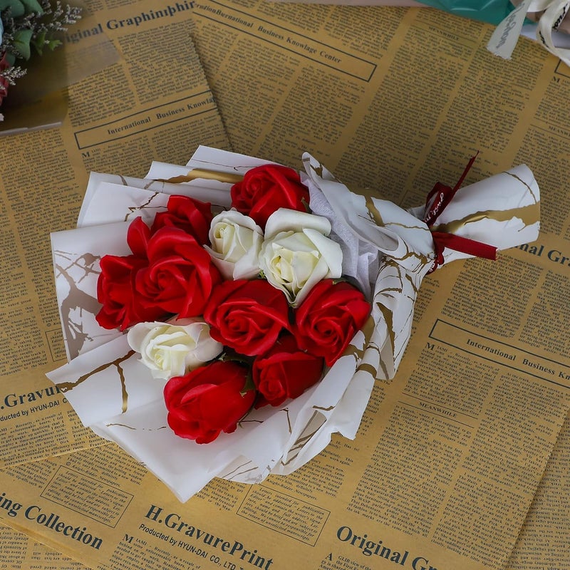 Zarwani Waterproof Marble Pattern Gift Wrapping Paper Sheet | Korean Style Bouquet Wrap Sheets, Gift Paper Birthday Gift.(10 Count Sheet) (White) - Image 2