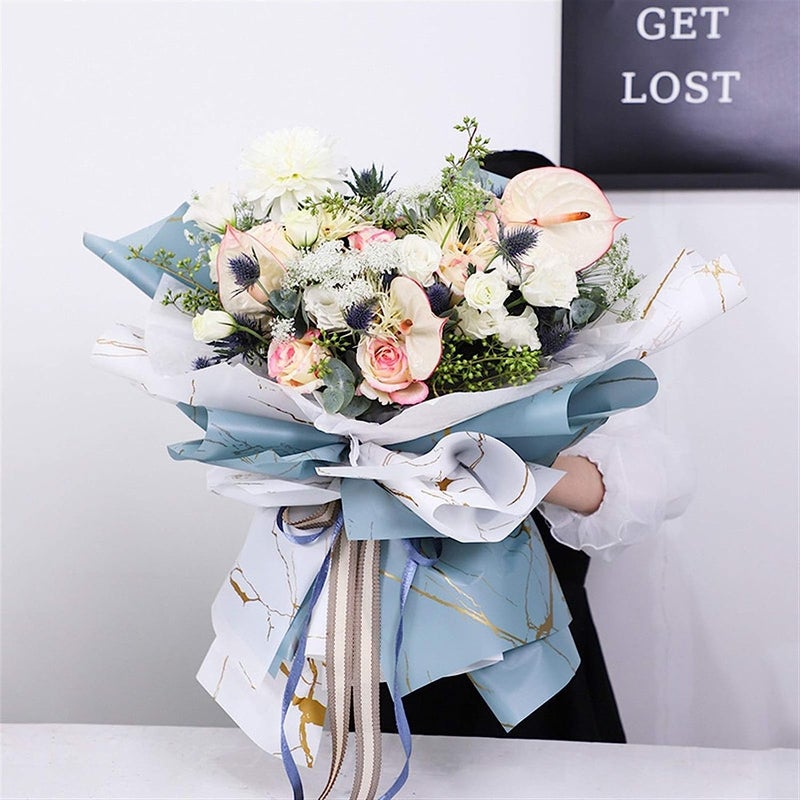 Zarwani Waterproof Marble Pattern Gift Wrapping Paper Sheet | Korean Style Bouquet Wrap Sheets, Gift Paper Birthday Gift.(10 Count Sheet) (White) - Image 5