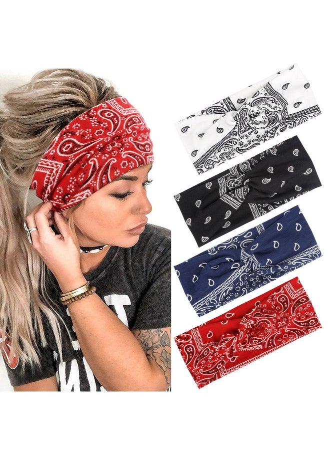 AKTVSHOW - AKTVSHOW Headbands for Women Knotted Headband Elastic Head Bands Women's Hair Band Non-Slip Turban Printed Stylish Sport Sweat Hair Wrap for Girls Cute Hair Accessories 4PCS - Image 1