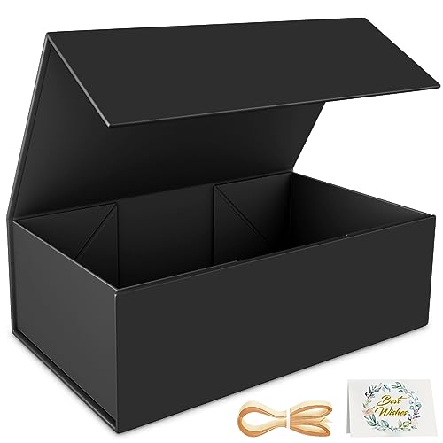 RYDDOY Black Gift Box, 9.5x6x3'' Gift boxes for Presents with Lids Magnetic Closure Rectangle Collapsible for Groomsman Proposal Box, Wedding, Christmas, Halloween, Birthday Gift Packging - Image 1