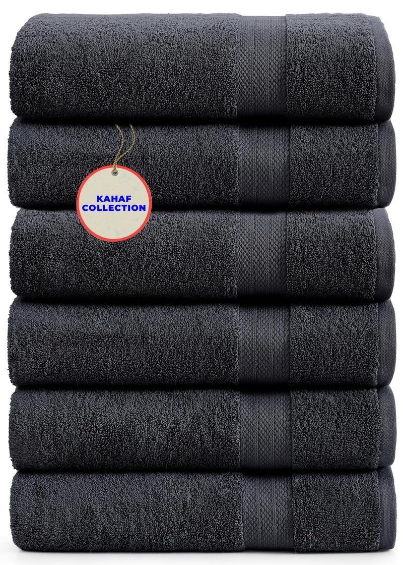 KAHAF COLLECTION 100 Cotton Bath Towels 24x48 Pack of 6 Towels Quick Dry Highly Absorbent Soft Feel Towel Gym Spa Bathroom Shower Pool Luxury Soft Towels Grey 24x486 Pack