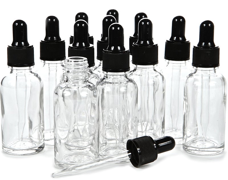 Vivaplex 12 Clear 2 oz Glass Bottles With Glass Eye Droppers