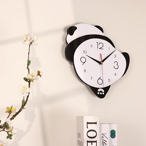 De'rons Decorative Silent Non-Ticking Cartoon Analog Wall Clock for Kids Bedrooms Classrooms Playrooms Nursery School Wall Decor Washable Without Glass Clocks for Child Room Décor 30X24 Cm (Panda) - Image 1