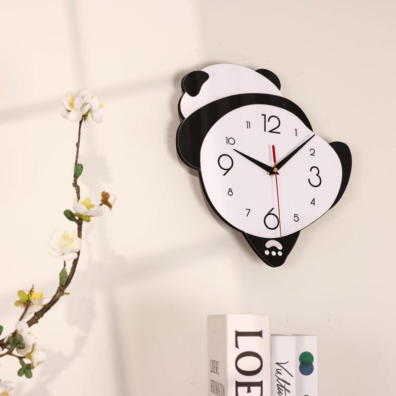 De'rons Decorative Silent Non-Ticking Cartoon Analog Wall Clock for Kids Bedrooms Classrooms Playrooms Nursery School Wall Decor Washable Without Glass Clocks for Child Room Décor 30X24 Cm (Panda) - Image 5