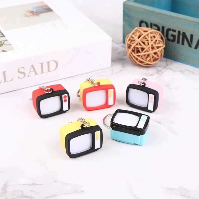 Retro TV Keychain, Blue, 37*28 mm (1.42*1.10 inches), 1 Piece, Durable Plastic, with Button Battery, Item Number 2066393654, Unisex, Sound and Light Function, Twisting Switch, Compact Size, Nostalgic Design, Modern Accessory - Image 3