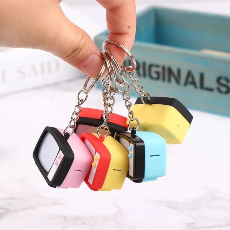 Retro TV Keychain, Blue, 37*28 mm (1.42*1.10 inches), 1 Piece, Durable Plastic, with Button Battery, Item Number 2066393654, Unisex, Sound and Light Function, Twisting Switch, Compact Size, Nostalgic Design, Modern Accessory - Image 4