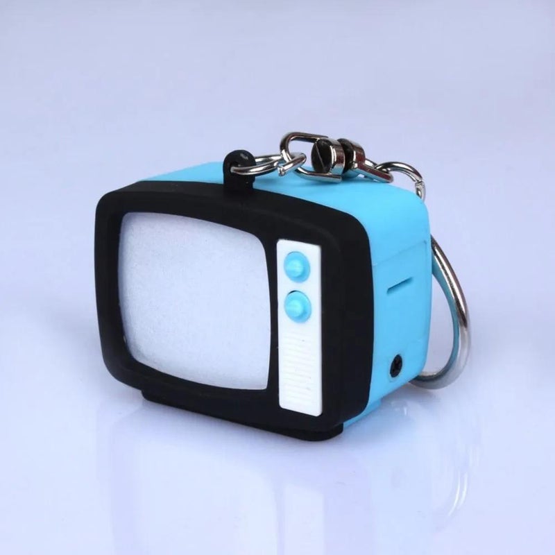Retro TV Keychain, Blue, 37*28 mm (1.42*1.10 inches), 1 Piece, Durable Plastic, with Button Battery, Item Number 2066393654, Unisex, Sound and Light Function, Twisting Switch, Compact Size, Nostalgic Design, Modern Accessory - Image 1
