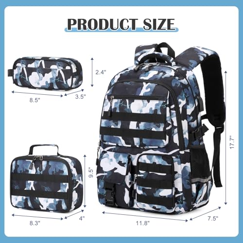 DIGOBAY Camo Backpack for Boys, Tactical Boys Backpack for School, Kids Backpack With Lunch Box Pencil Case USB Charging Port Military Army Book Bags for Boy Teens Kids Elementary Middle High School - Image 2
