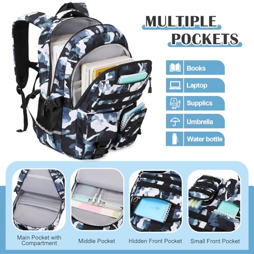 DIGOBAY Camo Backpack for Boys, Tactical Boys Backpack for School, Kids Backpack With Lunch Box Pencil Case USB Charging Port Military Army Book Bags for Boy Teens Kids Elementary Middle High School - Image 3