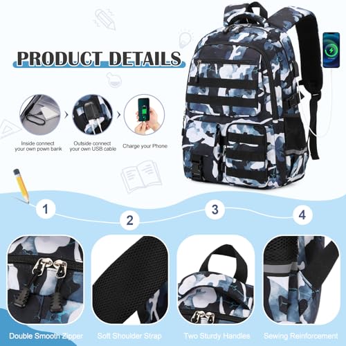 DIGOBAY Camo Backpack for Boys, Tactical Boys Backpack for School, Kids Backpack With Lunch Box Pencil Case USB Charging Port Military Army Book Bags for Boy Teens Kids Elementary Middle High School - Image 5