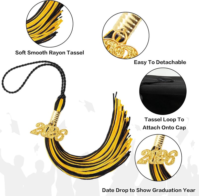 RHOttbiy 2026 Graduation Tassel, 2026 Tassel Graduation,2026 Tassels for Graduations Cap with 2026 Year Gold Charms for Graduate Cap,Black Gold Graduations Tassels for Class of 2026 Grad Ceremonies Accessories - Image 4