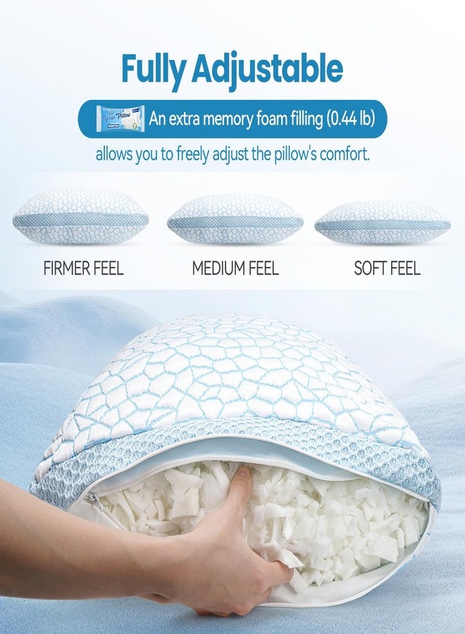 QUTOOL Enhanced Cooling Pillow for Hot Sleepers,Shredded Memory Foam Pillow King Size Set of 2,Adjustable Gel Bed Pillow for Side,Back,Stomach Sleepers - Image 5