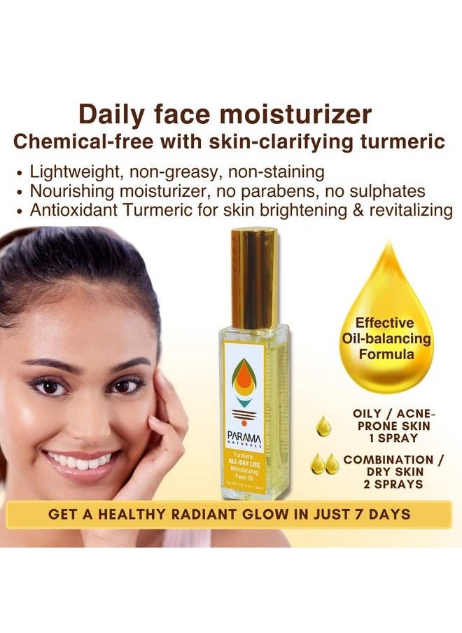 PARAMA NATURALS - Turmeric All Day Lite Moisturizing Face Oil 30Ml For Skin Brightening & Radiant Glow Antiaging Nongreasy Oil Sensitive & Acneprone Skin. - Image 1