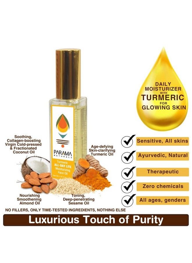PARAMA NATURALS - Turmeric All Day Lite Moisturizing Face Oil 30Ml For Skin Brightening & Radiant Glow Antiaging Nongreasy Oil Sensitive & Acneprone Skin. - Image 1