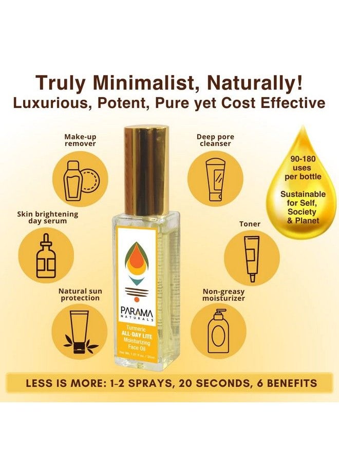 PARAMA NATURALS - Turmeric All Day Lite Moisturizing Face Oil 30Ml For Skin Brightening & Radiant Glow Antiaging Nongreasy Oil Sensitive & Acneprone Skin. - Image 1