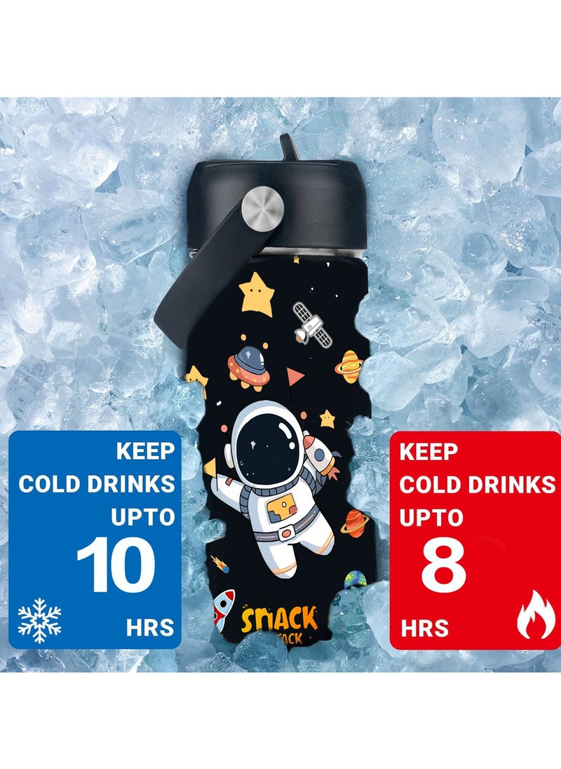 Snack attack SA Kids Water Bottle for School Insulated water bottle with Straw Lid, Kids water bottle stainless steel, Double Wall, Baby water bottle, Steel water bottle (Black Astro)  - Image 2