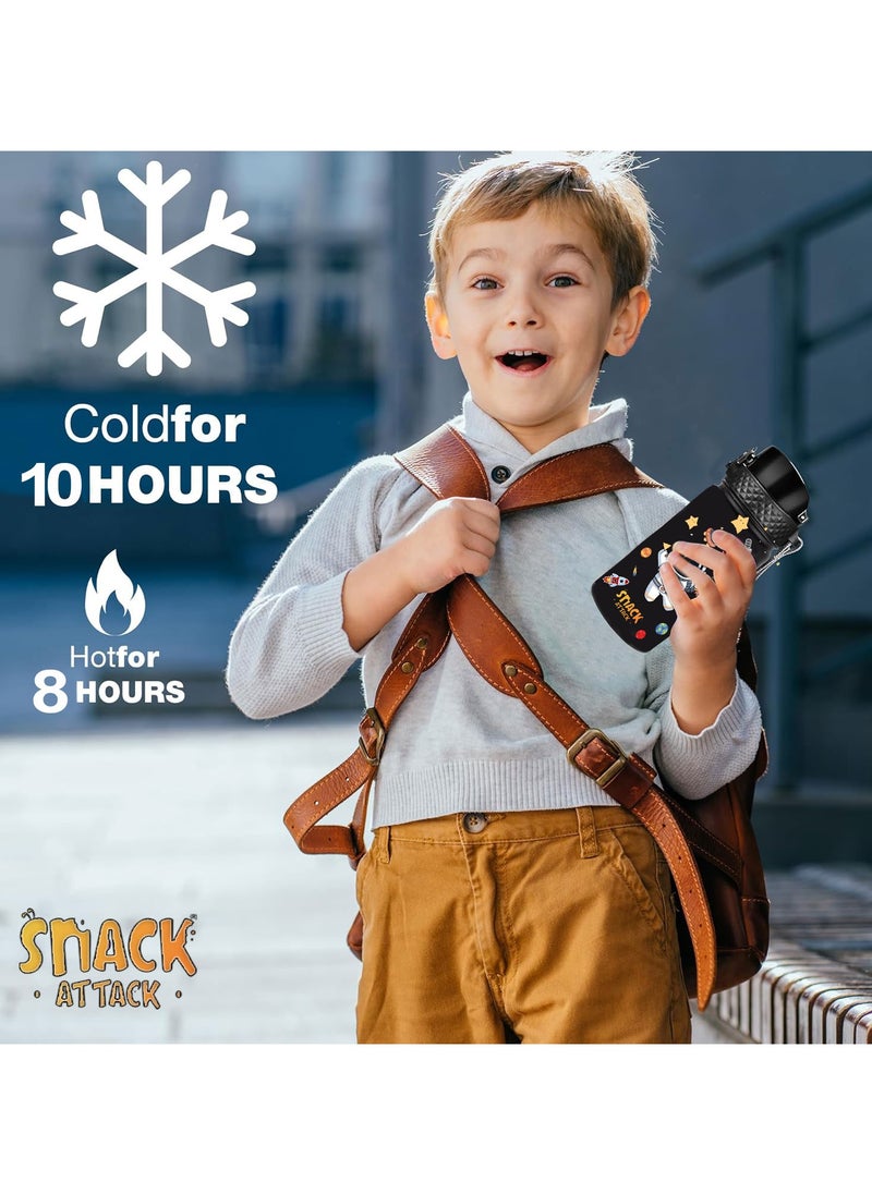 Snack attack SA Kids Water Bottle for School Insulated water bottle with Straw Lid, Kids water bottle stainless steel, Double Wall, Baby water bottle, Steel water bottle (Black Astro)  - Image 3