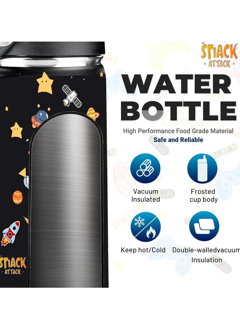 Snack attack SA Kids Water Bottle for School Insulated water bottle with Straw Lid, Kids water bottle stainless steel, Double Wall, Baby water bottle, Steel water bottle (Black Astro)  - Image 4